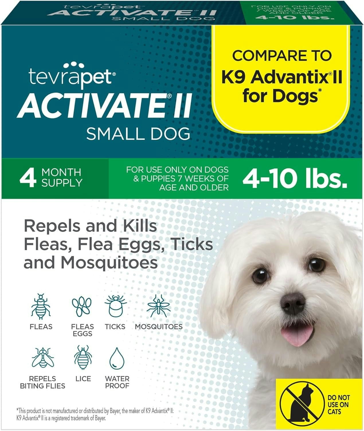 TevraPet Activate II Flea and Tick Prevention, Small Dogs 4-10 lbs