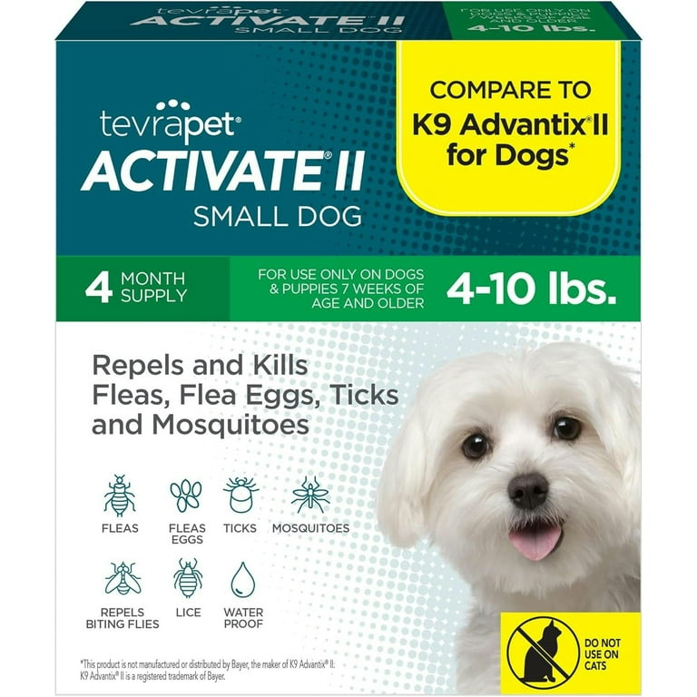 TevraPet Activate II Flea and Tick Prevention, Small Dogs 4-10 lbs
