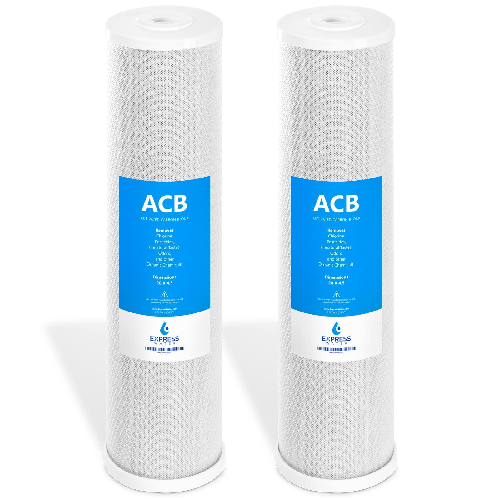 Activated Carbon Block Water Filter, 2 Pack, 5 Micron, 4.5x20 Inch, Whole House System