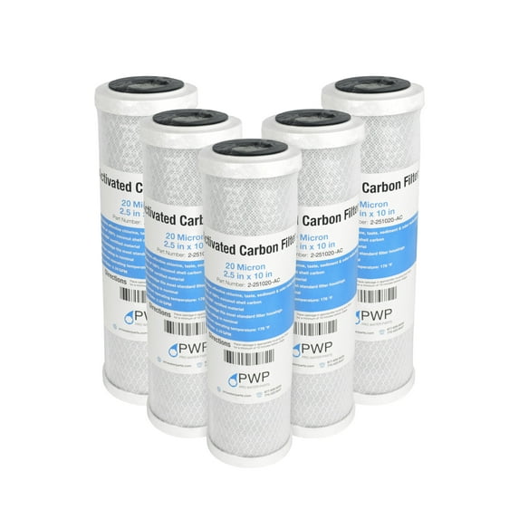 Activated Carbon CTO Water Filter Cartridge Standard 2.5 x10" 20 Micron 5 pack