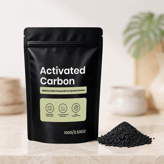 Activated Carbon Pellets, Compost Filter Charcoal Refill, 3.53 oz Low-Dust Odor Absorber Granules for Household Composter Machines
