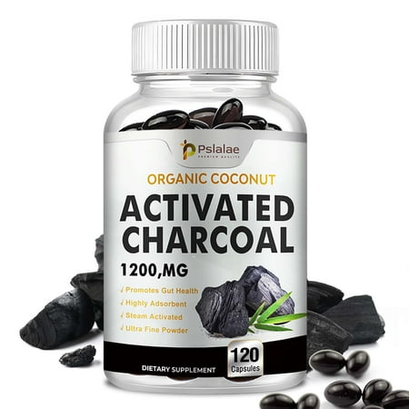 Activated Charcoal 1200mg - Organic Coconut, Cleanse and Detox Alleviate Gas - 120 Capsules