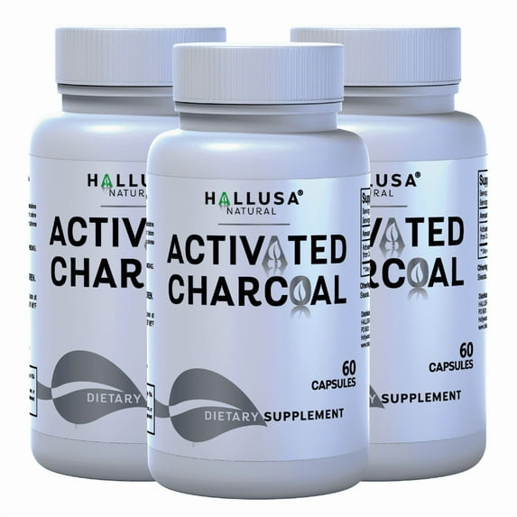 Activated Charcoal - 1560 mg Highly Absorbent - Gas & Bloating - Detox Supplement - Derived from Coconut Shells - Hallusa Natural - 180 Capsules