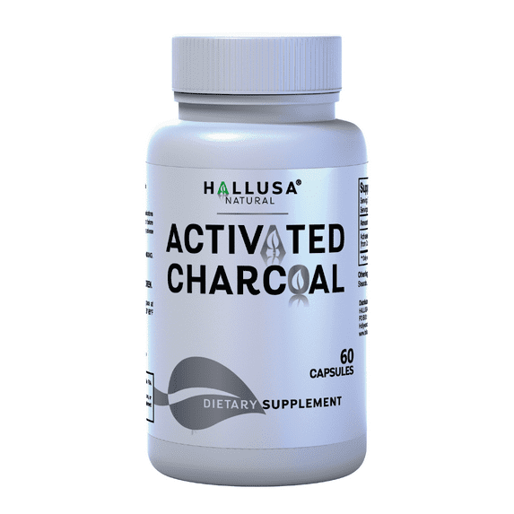 Activated Charcoal - 520 mg Highly Absorbent - Gas & Bloating - Detox Supplement - Derived from Coconut Shells - Hallusa Natural - 60 Capsules