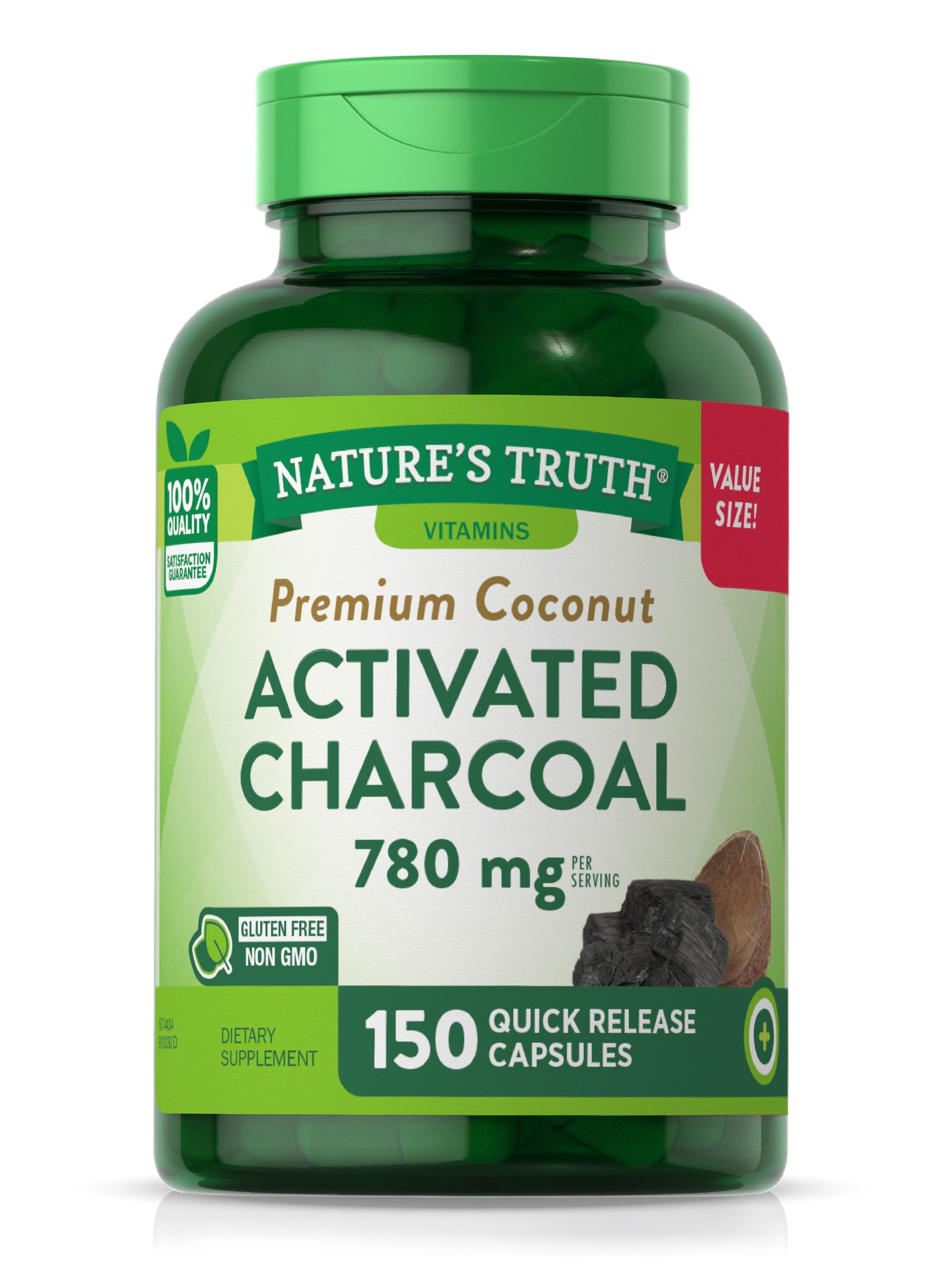 Activated Charcoal Capsules 780mg 150 Count Value Size NonGMO