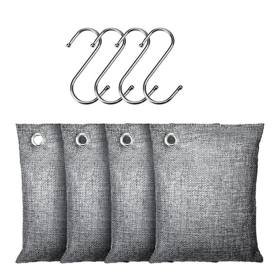 Activated Charcoal Odor Absorber,4x200g with Hooks Nature Odor Eliminator for Strong Odor,Bamboo Charcoal Air Purifying