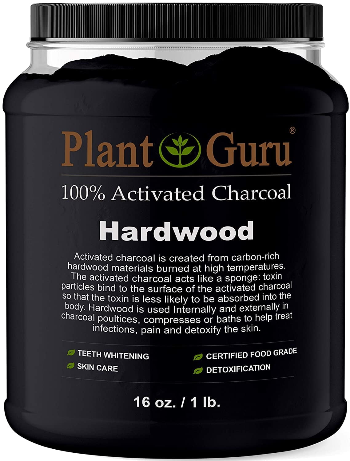 Activated Charcoal Powder Bulk - 1 lb. Jar - HARDWOOD - Food Grade Kosher Non-GMO - Teeth Whitening, Facial Mask and Soap Making. Promotes Natural Detoxification and Helps Digestion