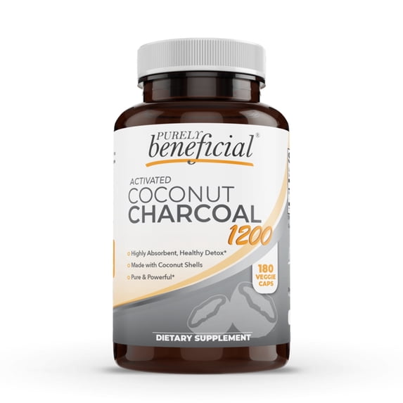 Activated Coconut Charcoal 1200mg, 180 Capsules - Pills for Digestive System, Bloating, Teeth Whitening, Vegan