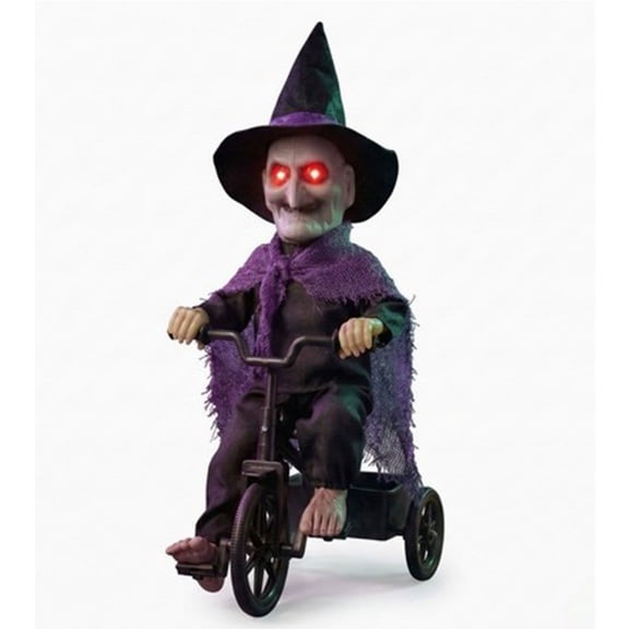Activated Pumpkin Head Tricycle Doll Led Light Up Halloween Animatronic Witch Prop For Yard Decor