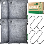 Activated charcoal odor absorber, strong odor; bamboo charcoal air purifying bags suitable for home, car, closet, pets; smoke chamber deodorizer 4 x 200g, unscented.
