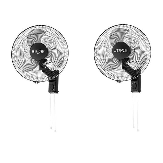 Active Air ACFW16HDB 16-Inch 3-Speed Heavy-Duty Industrial Metal Wall Mountable Oscillating Tilting Fan, Black, 2 Pack