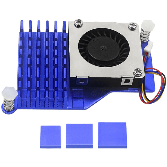 Active Aluminum Heatsink With for PWM Control Fan For Raspberry Pi 5, Compact Blower Cooling System For Stable IoT Performance, Silver/Black/Blue Options(Blue)