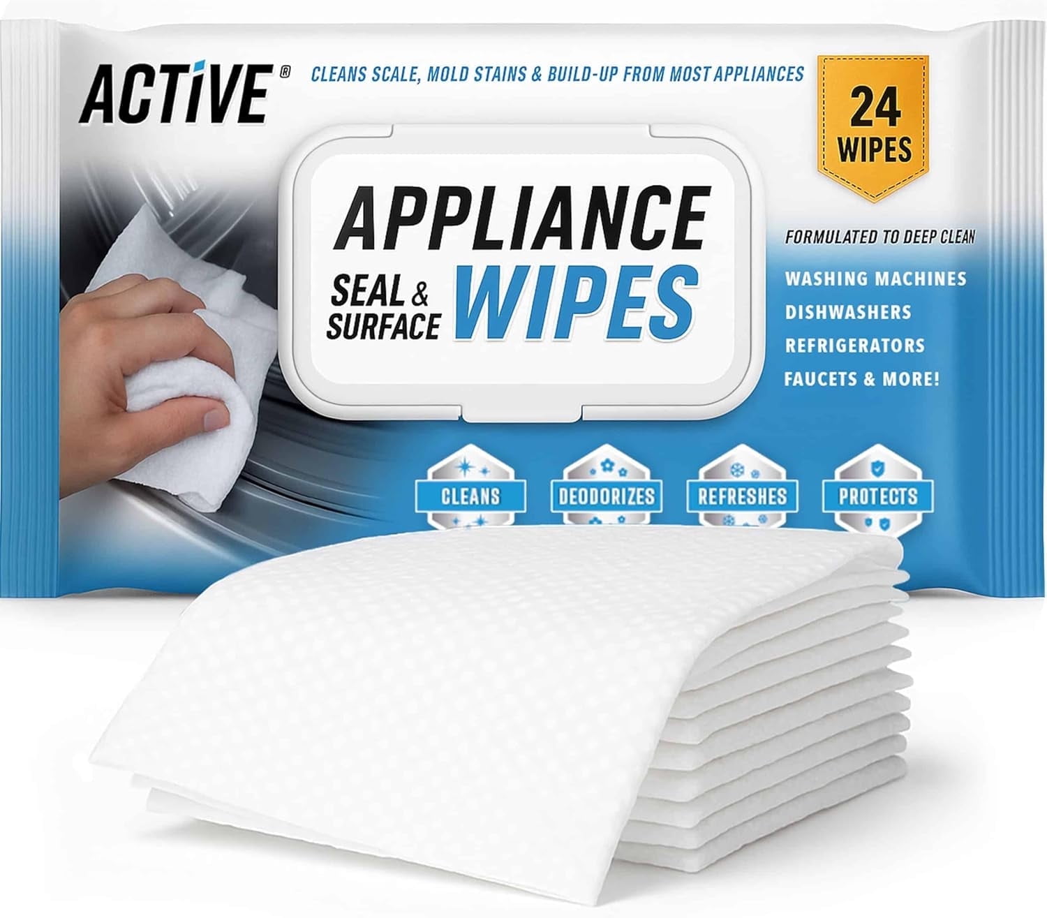 Walmart Black Friday Deals 2025 - Active Appliance and Surface Cleaning Wipes, Heavy Duty Cloths for Stainless Steel, Glass, Countertops, Tile, 24 Count, 1 Pack