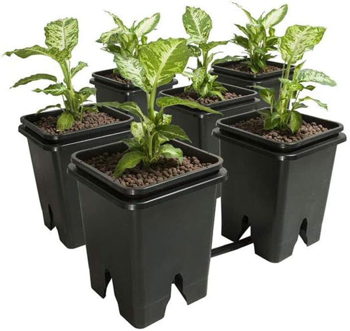 Black 5-Gallon Hydroponic Grow Flow Expansion Kit with 6 Square Pots
