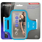 Active Armband Wallet, Hands Free Phone Security with Swipe Screen Access, Earphone Storage, Reflective Trim for Night Safety, Fits Standard Size Phones, Perfect for Travel, Exercise, Blue