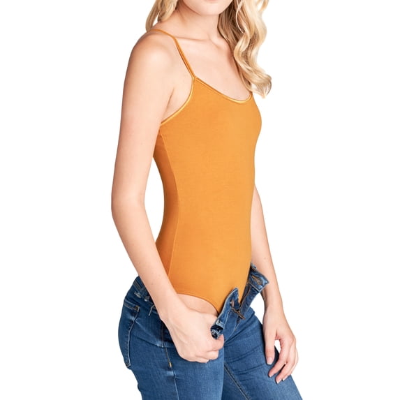 Active Basic Juniors & Women Scoop Neck Solid Cami Cotton Bodysuit with Snap Crotch Bottom & Adjustable Spaghetti Straps