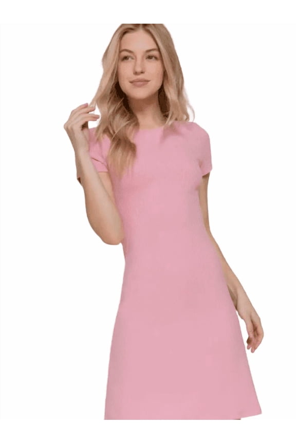 Active Basic USA Short Sleeve Crew Neck A-Line Mini Dress, Pink, Medium
