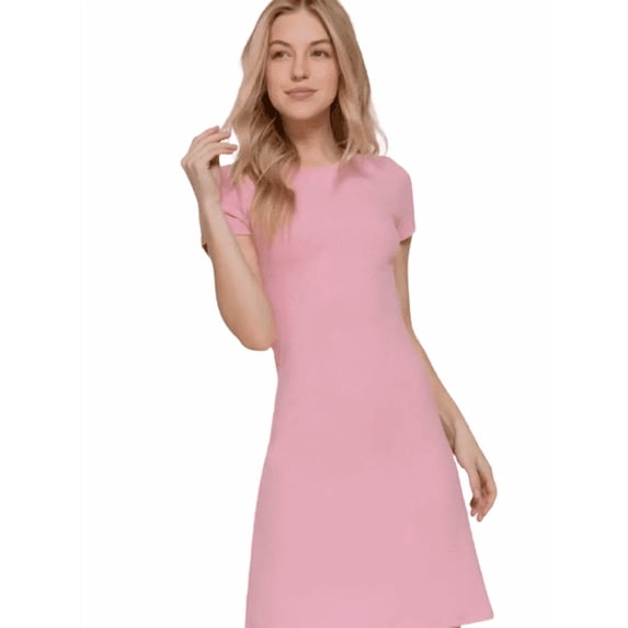 Active Basic USA Short Sleeve Crew Neck A-Line Mini Dress, Pink, Small