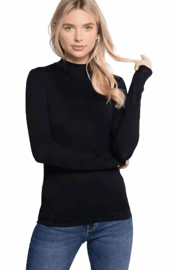 Active Basic USA Women’s Long Sleeve Mock Neck Jersey Top, Rayon Spandex Blend, Sizes S–L