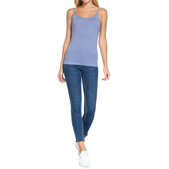 Active Basic Women & Juniors Solid Plain Adjustable Spaghetti Strap Layering Cropped Camisole Tank Top