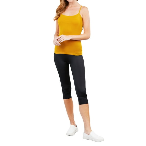 Active Basic Women & Juniors Solid Plain Adjustable Spaghetti Strap Layering Cropped Camisole Tank Top