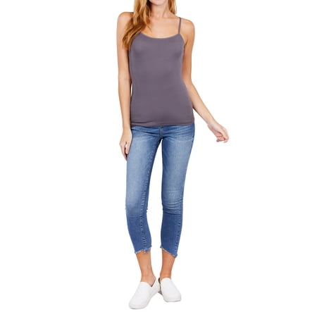 Active Basic Women & Juniors Solid Plain Adjustable Spaghetti Strap Layering Cropped Camisole Tank Top