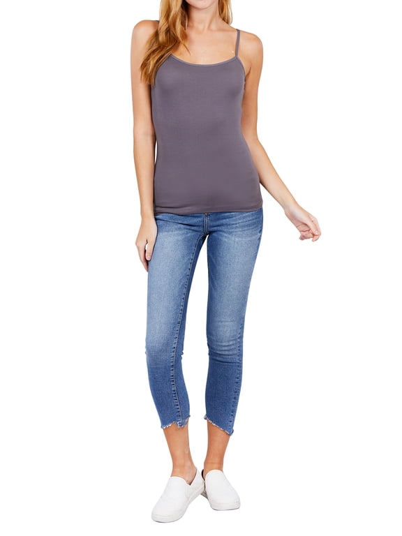 Women & Juniors Solid Plain Adjustable Spaghetti Strap Layering Cropped Camisole Tank Top