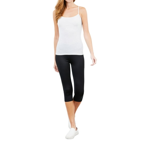 Active Basic Women & Juniors Solid Plain Adjustable Spaghetti Strap Layering Cropped Camisole Tank Top