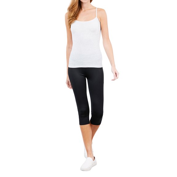 Active Basic Women & Juniors Solid Plain Adjustable Spaghetti Strap Layering Cropped Camisole Tank Top