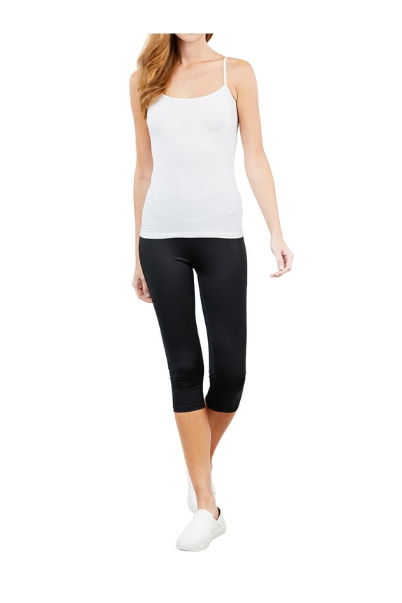 Women & Juniors Solid Plain Adjustable Spaghetti Strap Layering Cropped Camisole Tank Top