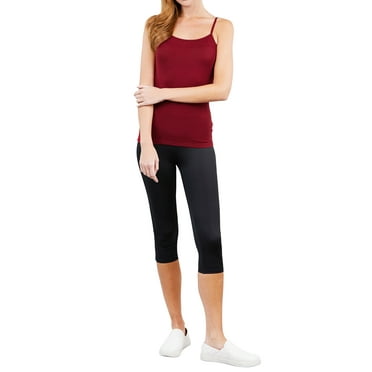 Active Basic Women & Juniors Solid Plain Adjustable Spaghetti Strap Layering Cropped Camisole Tank Top