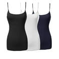 thumbnail image 1 of Active Basic Women & Plus Basic Solid Long Length Adjustable Spaghetti Strap Camisoles (3PK - Black/Navy/White, S), 1 of 4