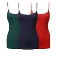 thumbnail image 1 of Active Basic Women & Plus Basic Solid Long Length Adjustable Spaghetti Strap Camisoles (3PK - Deep Jungle/Navy/Red, S), 1 of 4