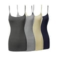 thumbnail image 1 of Active Basic Women & Plus Basic Solid Long Length Adjustable Spaghetti Strap Camisoles (4PK - Charcoal/H. Grey/Taupe/Navy, S), 1 of 4