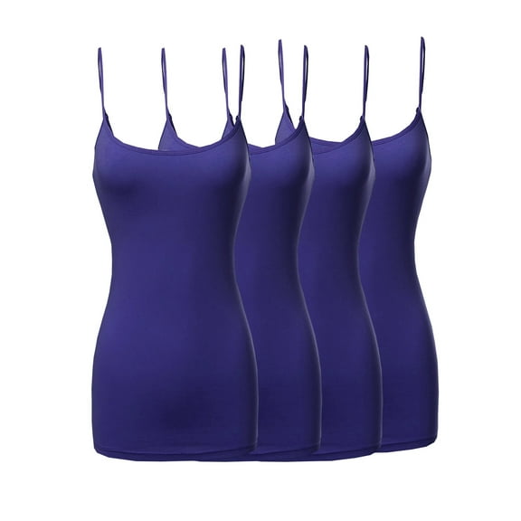 Active Basic Women & Plus Basic Solid Long Length Adjustable Spaghetti Strap Camisoles (4PK - Royal/Royal/Royal/Royal, 2XL)