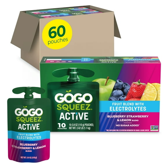 GoGo squeeZ Active with Electrolytes : Blueberry Strawberry & Lemon 60 Pouch Case