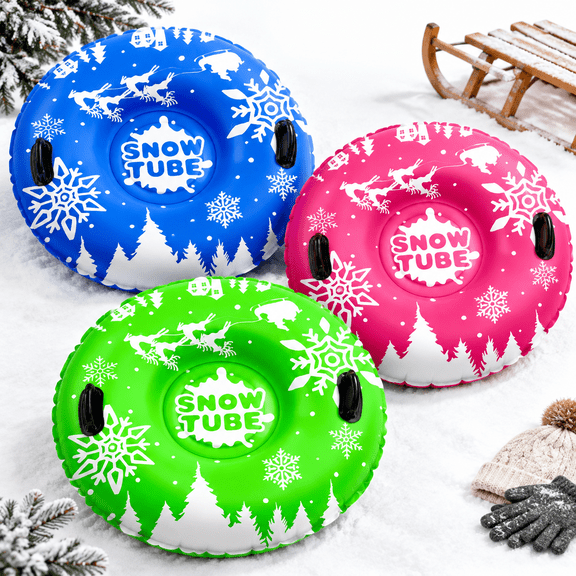 Active Blue & Pink & Green 3-Pack 36 Inch Heavy Duty Inflatable Snow Sleds for Winter Outdoor Activities