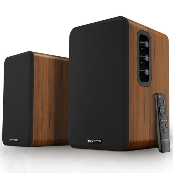 MEVOSTO Active Bookshelf Speakers Wooden 5" Woofer Computer Speakers PC BT 5.4/USB/AUX/RCA Bass & Treble Adjust for Record Player/TV-36W RMS