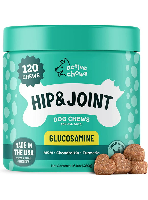 Active Chews Glucosamine for Breed Dogs Hip and Joint Supplement with Chondroitin, Turmeric, and MSM, 120 Count