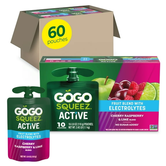 GoGo squeeZ Active with Electrolytes : Cherry Raspberry Lime 60CT Case
