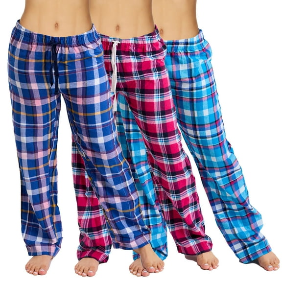 Active Club 3 Pack Cotton-Blend Flannel Pajama Pants for Women, Flannel Plaid PJ Pants for Women for Sleep and Lounge, Womens PJ Bottoms (Fl06/Fl09/Fl03, 2X)