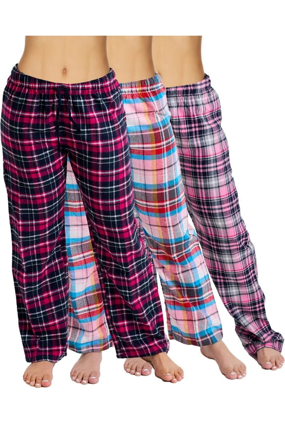 3 Pack Cotton-Blend Flannel Pajama Pants for Women, Flannel Plaid PJ Pants for Women for Sleep and Lounge, Womens PJ Bottoms (Fl08/Fl02/Fl05, Large)