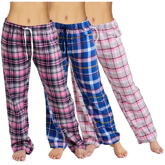 Active Club 3 Pack Cotton-Blend Flannel Pajama Pants for Women, Flannel Plaid PJ Pants for Women for Sleep and Lounge, Womens PJ Bottoms (Fl10/Fl02/Fl03, Medium)
