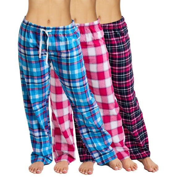 Active Club 3 Pack Cotton-Blend Flannel Pajama Pants for Women, Flannel Plaid PJ Pants for Women for Sleep and Lounge, Womens PJ Bottoms (L09/Fl04/Fl05, Medium)