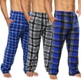 thumbnail image 1 of Active Club 3 Pack Fleece Mens Pajama Pants- Plaid Lounge PJ Bottoms with Pockets - Midnight Plaid 3-Pack, Small, 1 of 5