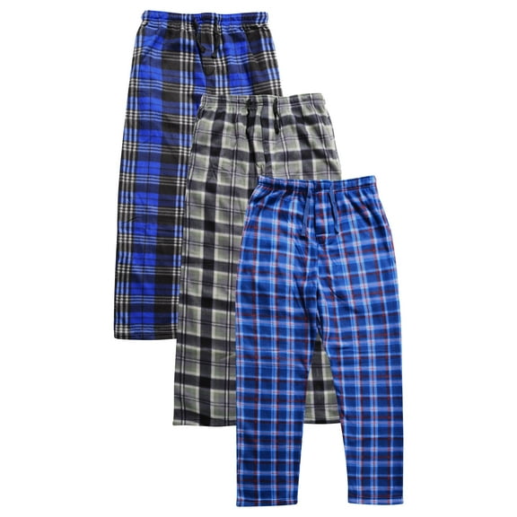 Active Club 3 Pack Plaid Fleece Pajama Pants - Mens Lounge Pants With Pockets - PJ Bottoms (Midnight Plaid 3-Pack, X-Large)