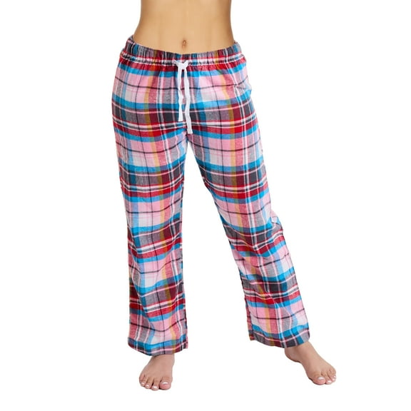 Active Club Cotton-Blend Flannel Pajama Pants for Women, Flannel Plaid PJ Pants for Women for Sleep and Lounge, Womens PJ Bottoms (Red Light Pink, Large)