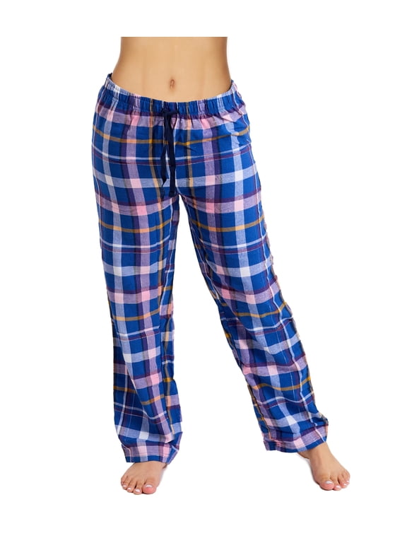 Cotton-Blend Flannel Pajama Pants for Women, Flannel Plaid PJ Pants for Women for Sleep and Lounge, Womens PJ Bottoms (Blue White, 2X)