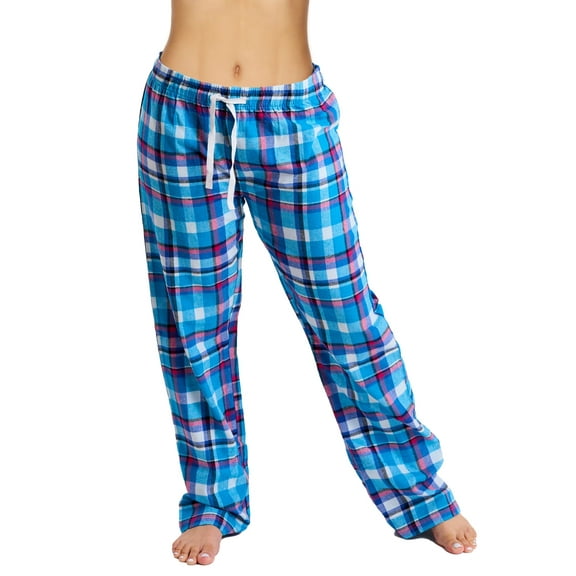 Active Club Cotton-Blend Flannel Pajama Pants for Women, Flannel Plaid PJ Pants for Women for Sleep and Lounge, Womens PJ Bottoms (Light Blue, Large)