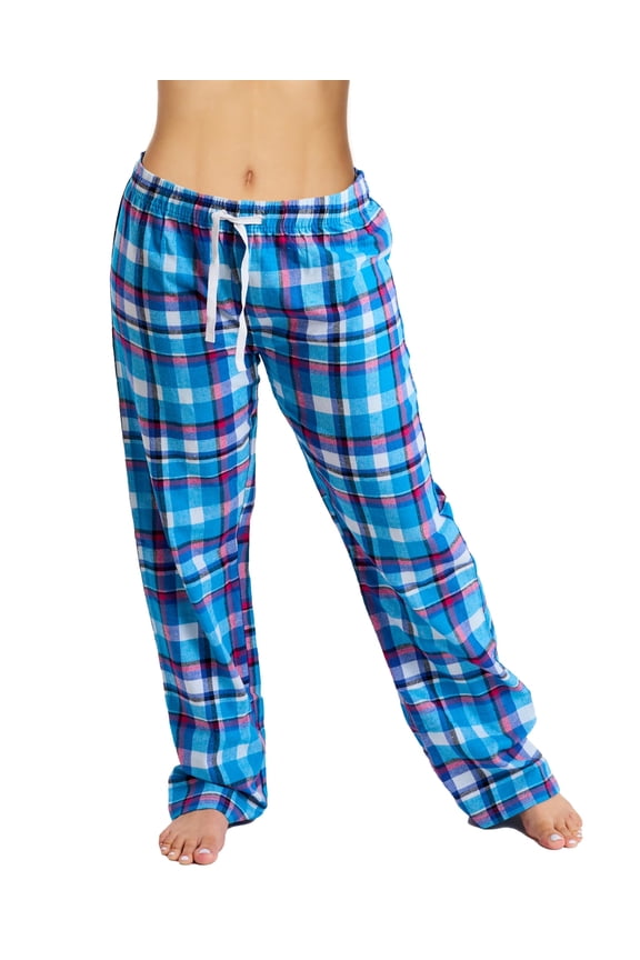 Cotton-Blend Flannel Pajama Pants for Women, Flannel Plaid PJ Pants for Women for Sleep and Lounge, Womens PJ Bottoms (Light Blue, Large)